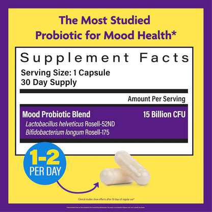 InnovixLabs Mood Probiotic for Women & Men, Clinically Studied Digestive & Mood Support Supplement, Lactobacillus helveticus Rosell-52ND & Bifidobacterium longum Rosell-175, 60 Capsules