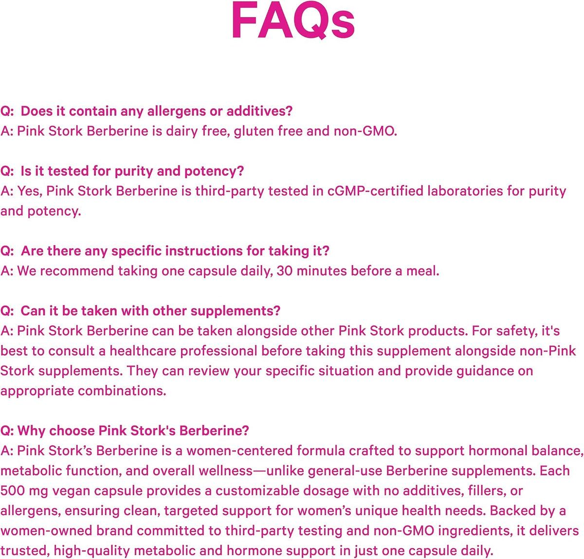 Pink Stork Berberine 500 mg, AMPK Metabolic Activator for Women, 30 Count | Metabolism + Gut Health Support for Women, Third-Party Tested, Vegan, Non-GMO