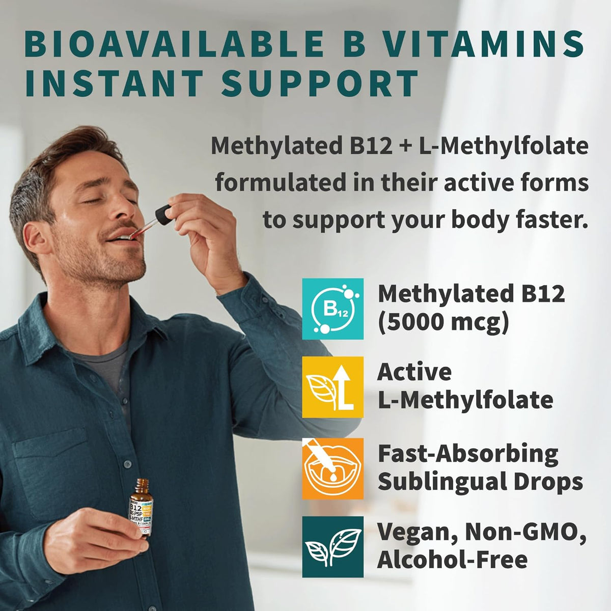 NUSAVA (2-Pack) Methylated B Complex Liquid Drops Raspberry and (2-Pack) Liquid Vitamin B12 Drops - High Potency Methylfolate and Sublingual B12 for Daily Energy and Balance Support