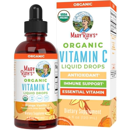 MARYRUTH'S USDA Organic Kids Vitamin C Drops Vegan Vitamin C Immune Support Supplement for Ages 4-13 | Immune Support & Overall Health | Vitamin C from Organic Acerola Fruit Extract | 2oz