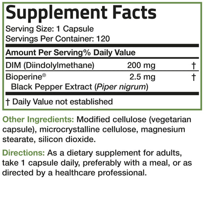 Bronson DIM 200 MG Supplement Diindolymethane with BioPerine for Enhanced Absorption, Estrogen Metabolism & Maintains Balanced Hormone Levels, 60 Vegetarian Capsules