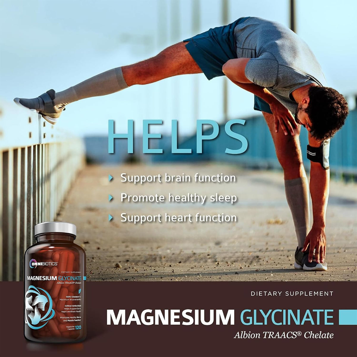 OmniBiotics Magnesium Glycinate Supplement – with 100% Pure Albion TRAACS Bisglycinate Chelate for Sleep, Muscle, Nerve & Heart Health – 120 Vegan Capsules (Pack of 2)