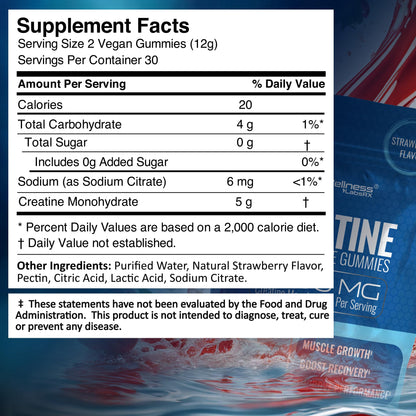 Creatine Gummies 5000mg, 30 Servings Creatine Monohydrate Gummies - Third-Party Tested Creatine for Women, Strawberry Flavor Creatine for Men, Muscle Growth,