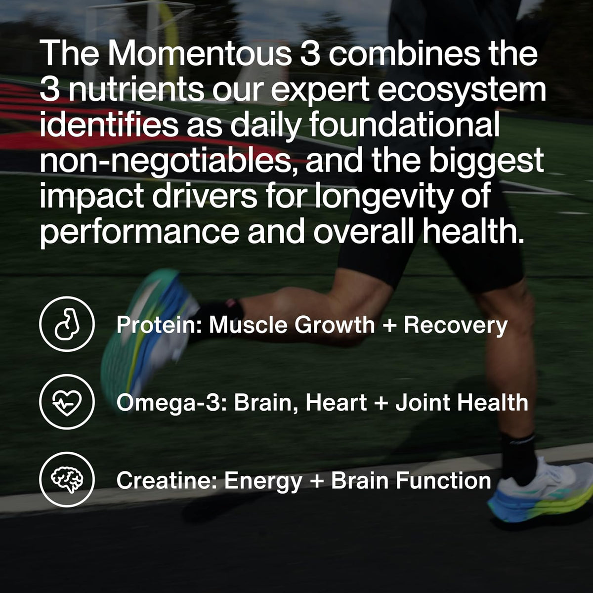 Momentous Three - Creatine Monohydrate Powder (90 Servings), Grass-Fed Whey Protein Powder (Unflavored) & Omega-3 Fish Oil 1600mg - Daily Essentials for Strength, Performance & Lean Muscle Recovery