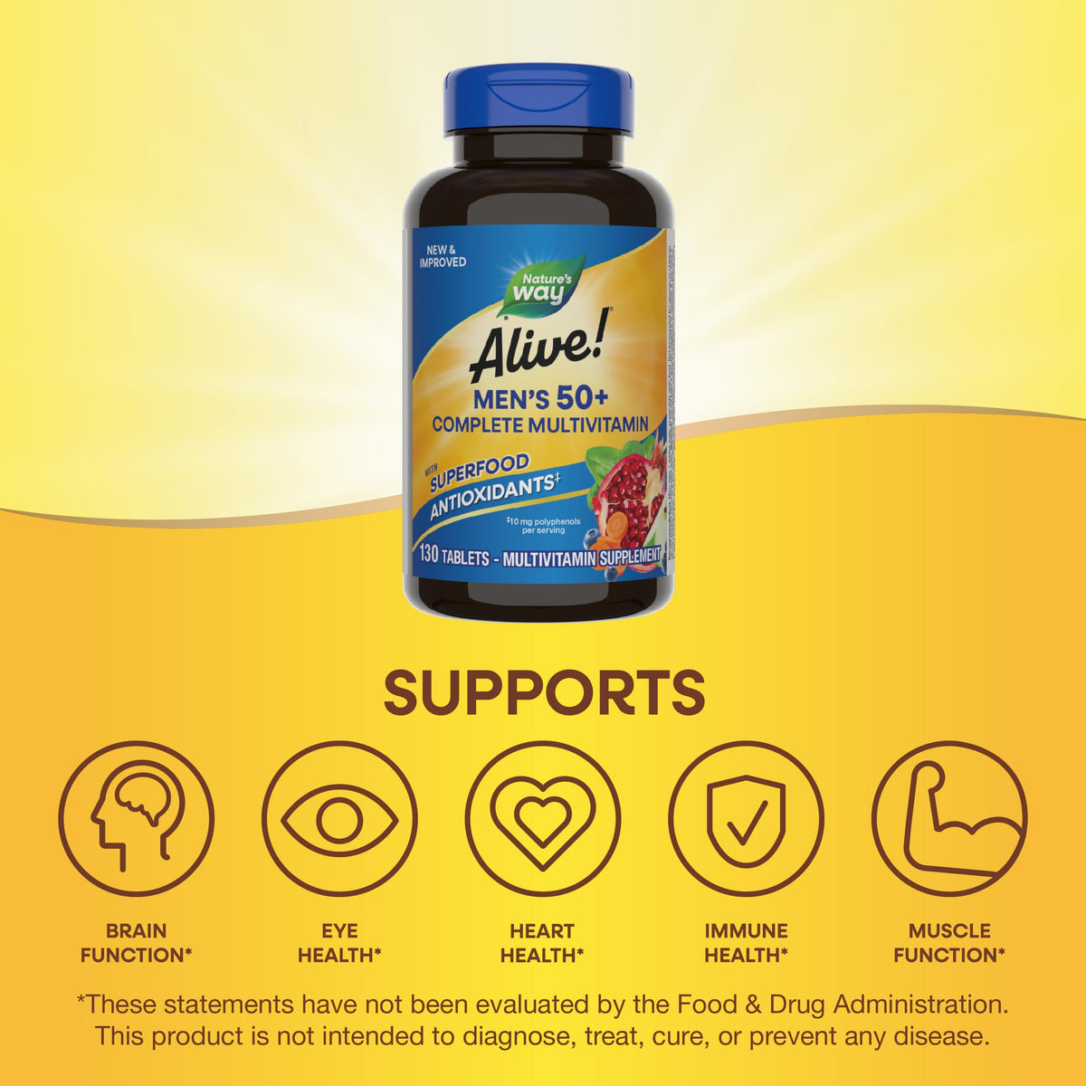 Nature’s Way Alive! Men’s 50+ Multivitamin Complete Tablets, Daily Multivitamin for Men Over 50, Supports Cellular Energy Metabolism