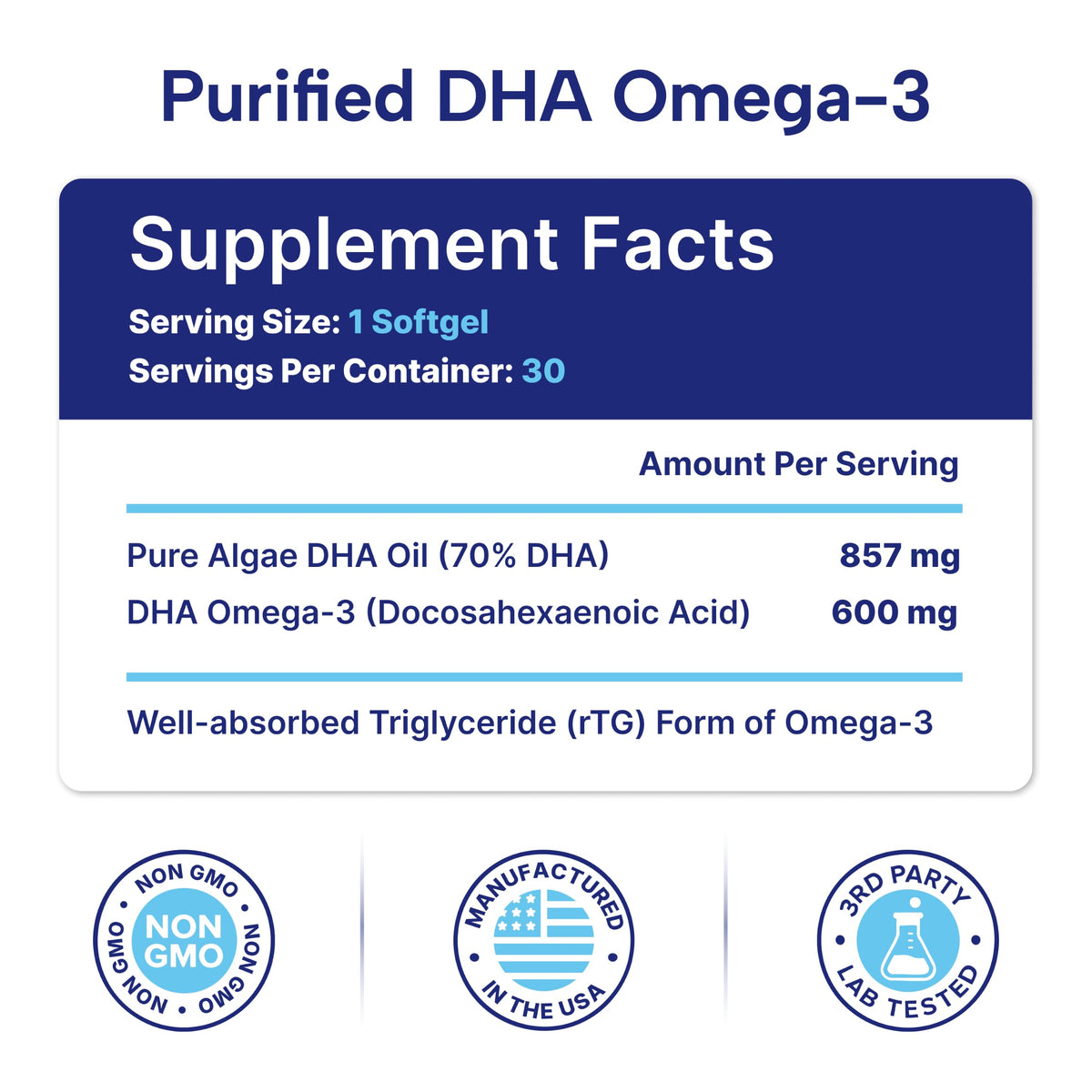 OmegaVia DHA 600 mg, Ultra Pure Omega-3 DHA Supplements for Brain and Eyes, DHA Prenatal Vitamins for Women, Burpless Fish Oil Omega 3, IFOS Tested, 120 Softgels