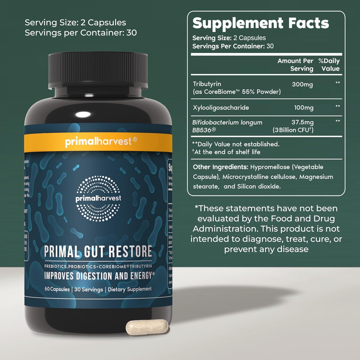 Primal Harvest Gut Restore & Multivitamin Supplements for Women and Men Multi Vitamin Capsules and Colon Cleanse Pills Bundle