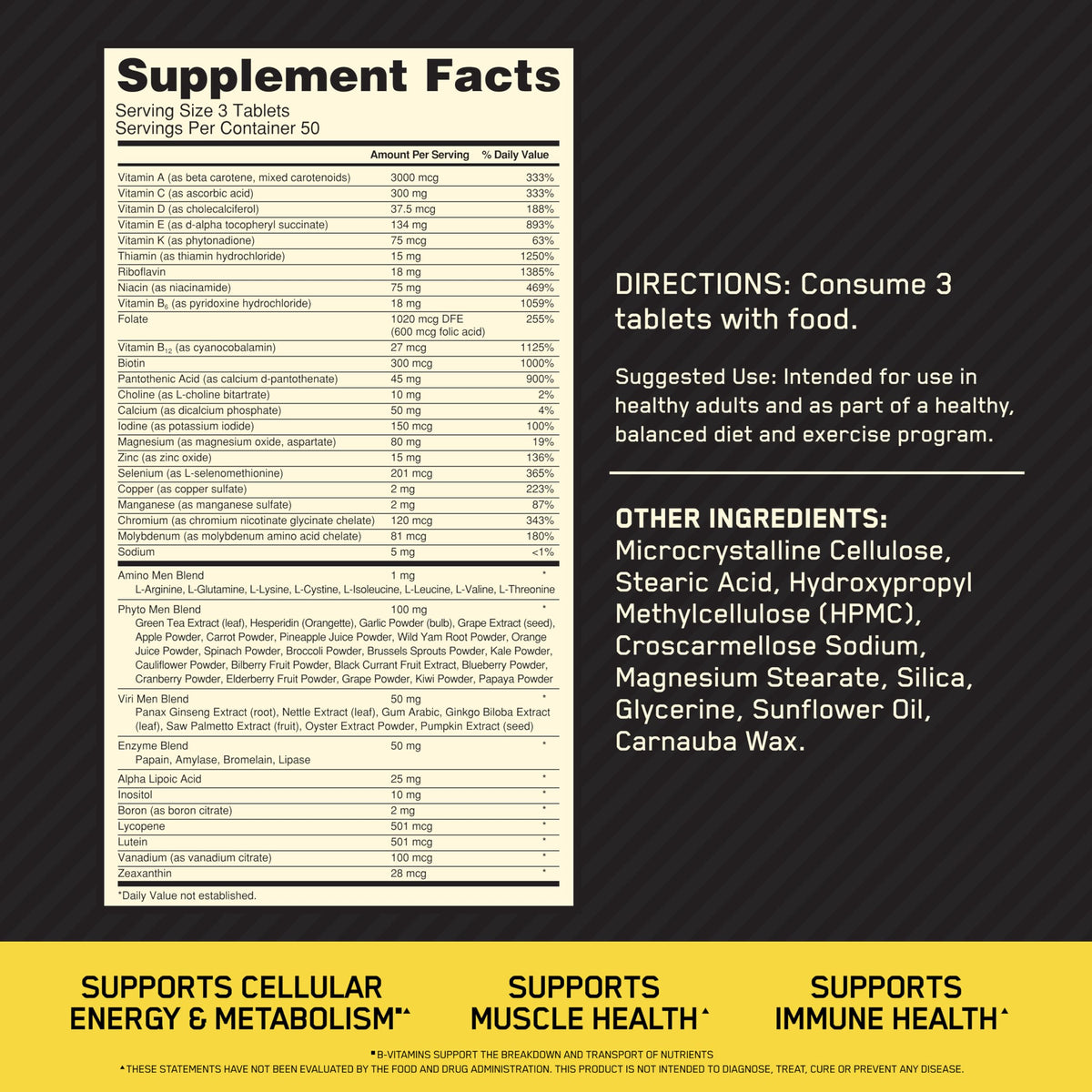 Optimum Nutrition Opti-Men, Vitamin C, Zinc and Vitamin D, E, B12 for Immune Support Mens Daily Multivitamin Supplement, 150 Count (Packaging May Vary) Optimum NutritionBuy Supplements Australia
