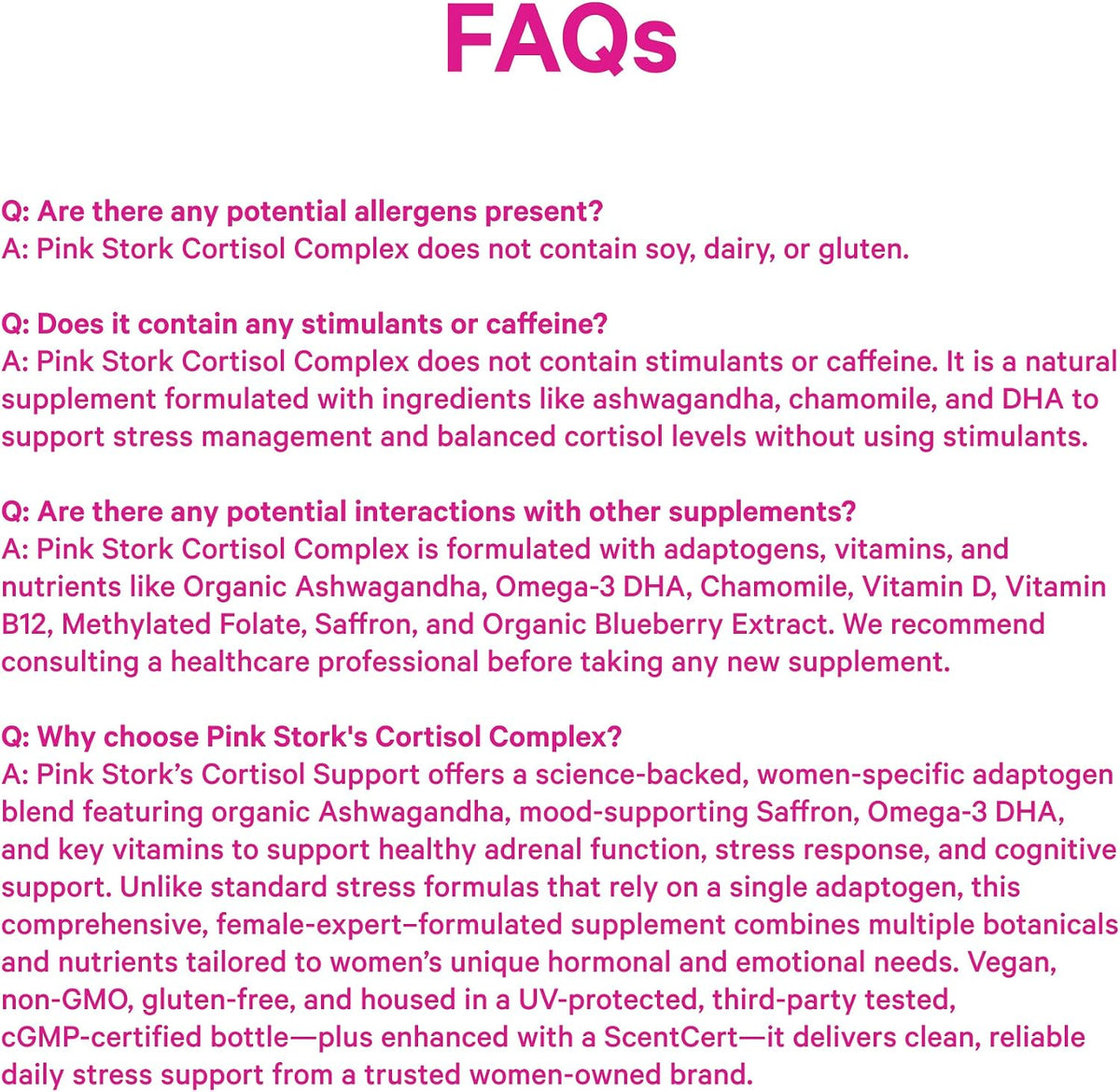 Pink Stork Cortisol Complex for Women - 60 Capsules | Adaptogenic Adrenal + Stress Support, 300mg Organic Ashwagandha, Algae DHA, Saffron, Methylated B Vitamins, Non-Drowsy