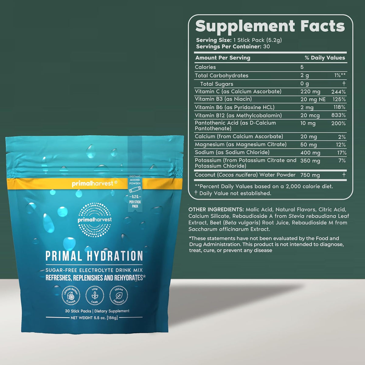 Primal Creatine Powder + Primal Hydration Stick Pack Bundle | 2-Pack | Boost Performance, Recovery & Electrolyte Balance | 30 Servings Each