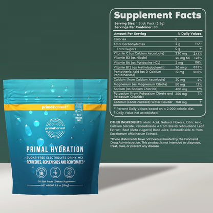Primal Creatine Powder + Primal Hydration Stick Pack Bundle | 2-Pack | Boost Performance, Recovery & Electrolyte Balance | 30 Servings Each