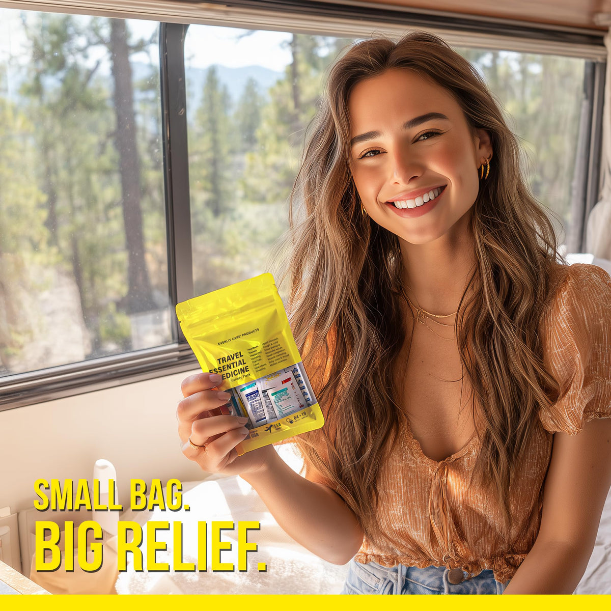 EVERLIT CARE Travel Essential Medicine First Aid Kit I Bonus Medical Supplies I TSA Compliant Mini Size Medkit for Traveling Camping Trips Individually Packed 64 Tablets (Refill Pack) EVERLIT CARE buy supplements Au