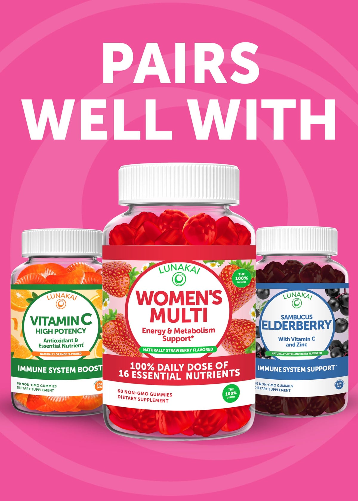 Lunakai USA Made Prebiotic + Probiotic Gummies for Women and Men - High Potency 5 Billion CFUs with Fibers