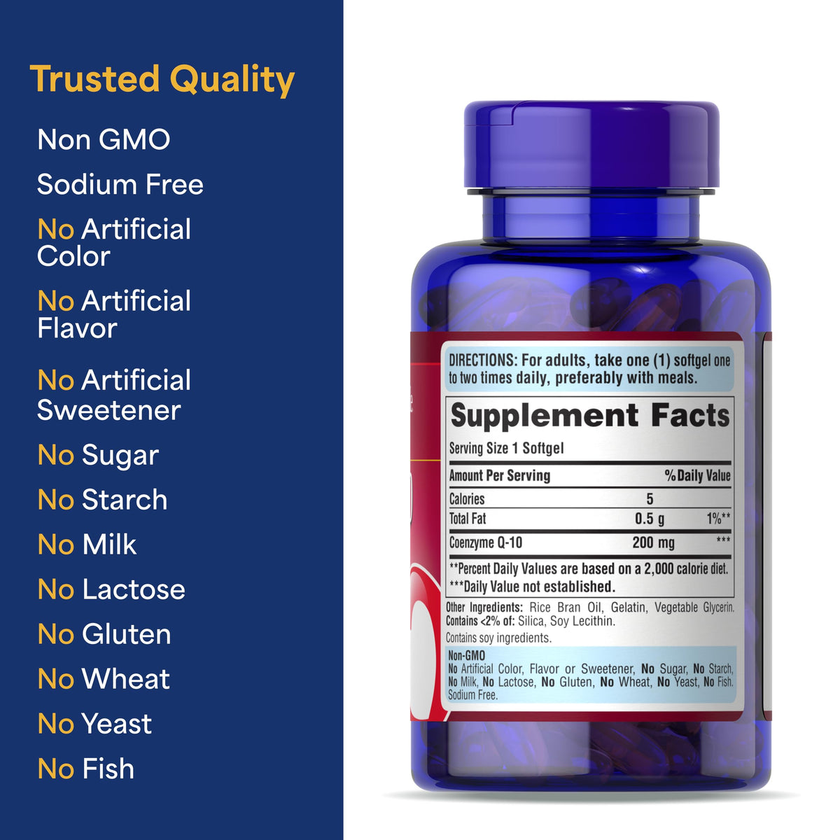 Puritan's Pride Coenzyme CoQ10 200mg, Dietary Supplement for Heart Health, Blood Pressure, Oral Gum Health, and Healthy Aging Support