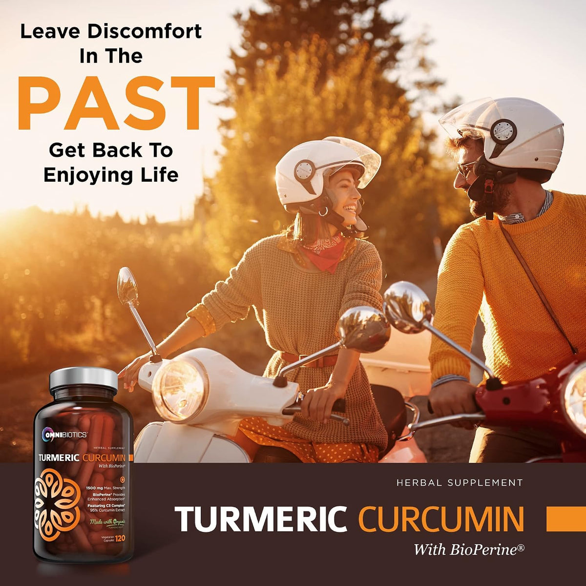OmniBiotics Organic Turmeric Curcumin Supplement with Black Pepper Extract – 1500mg Turmeric with 95% Curcuminoids & BioPerine, High Absorption for Joint Support – 120 Vegan Capsules