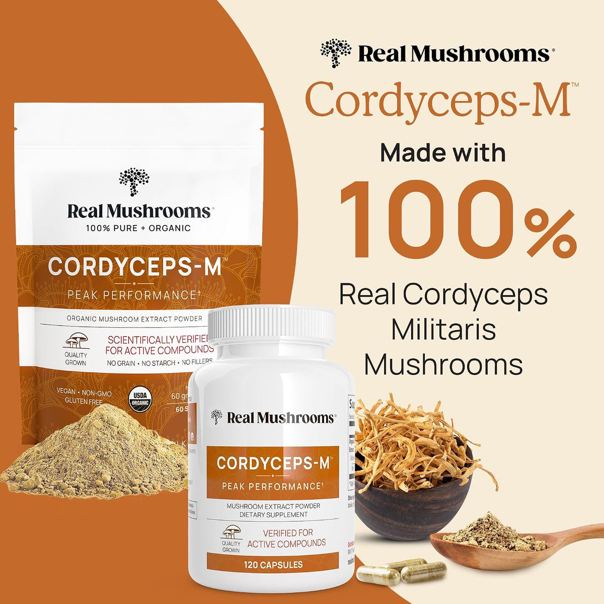 Lions Mane (60g) and Cordyceps (60g) Mushroom Extract Powder Bundle - Mushroom Supplement for Cognition, Energy and Endurance