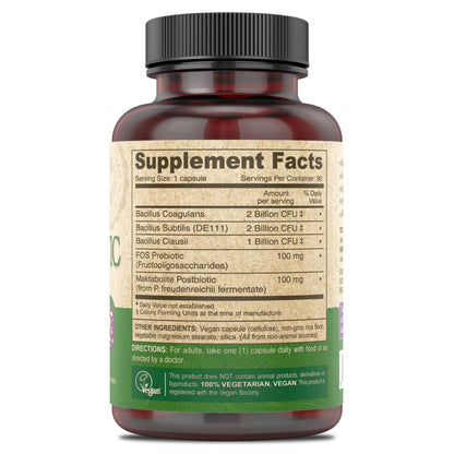 DEVA Vegan Probiotic Supplement - Pre, Pro, and Postbiotics for Digestive Health, 5 Billion CFU, Soil-Based, Spore-Forming, Dairy Free, FOS Prebiotics