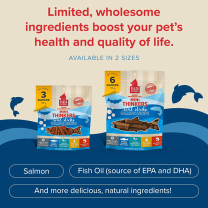 Plato Meat Sticks Salmon Dog Treats, Air-Dried High-Protein Soft Chews with Omega Fish Oil (EPA & DHA), 10 oz