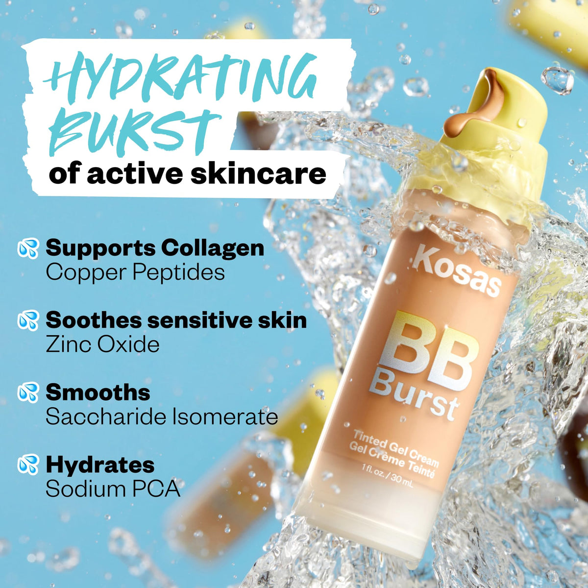 Kosas BB Burst Tinted Face Gel Cream - Supports Healthy Collagen, Smoothes Skin, Hydrates & Moisturizes - Lightweight Buildable Coverage - Light Medium Neutral 21, (1 Oz/30 ML) KosasBuy Supplements Australia