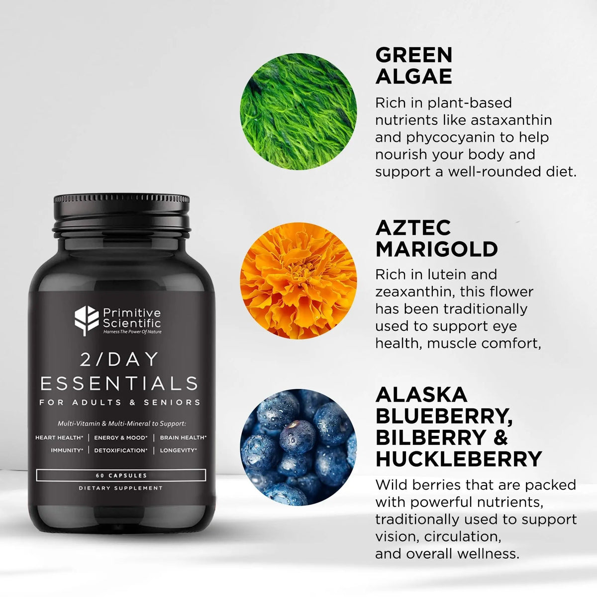 Primitive Scientific Whole Food Daily Essential Multivitamins for Adults and Seniors - 2X a Day - Vitamin A, C, D, E, B12 and Minerals Primitive Scientific