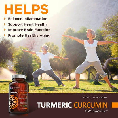 OmniBiotics Organic Turmeric Curcumin Supplement with Black Pepper Extract – 1500mg Turmeric with 95% Curcuminoids & BioPerine, High Absorption for Joint Support – 120 Vegan Capsules