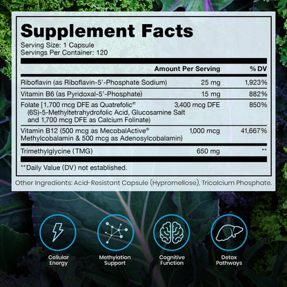 Pure Therapro Rx Methylated B Complex Vitamins Made in USA, 4 Month Supply | Methyl B Complete Quatrefolic 5-MTHF Folate, B12 Methylcobalamin,