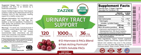Zazzee USDA Organic Cranberry PACs and D-Mannose, 1000 mg D-Mannose, 36 mg Cranberry PACs, 120 Vegan Capsules, 2 Month Supply, Potent & Fast-Acting, All-Natural Urinary Tract Health Support, Non-GMO ZazzeeBuy Supplements Australia