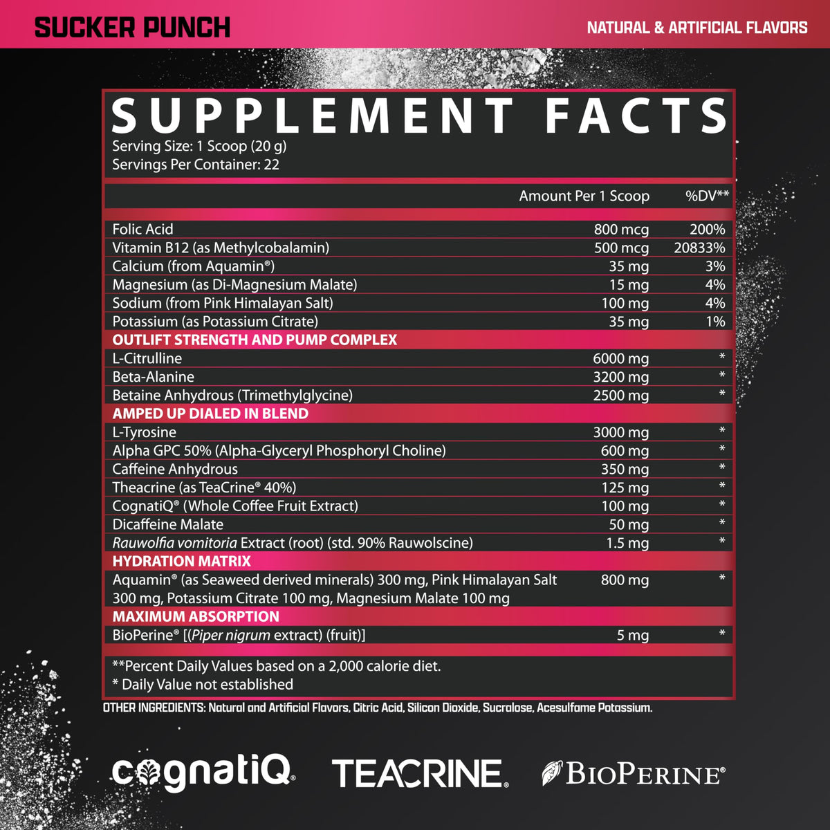 OUTLIFT Amped Max Dosed HIGH STIM Pre Workout Powder 6G Citrulline, 3.2G Beta Alanine, Alpha GPC, CognatiQ, Extreme Energy, Massive Pumps, Electrolytes (Strawberry Watermelon, 22 Servings)