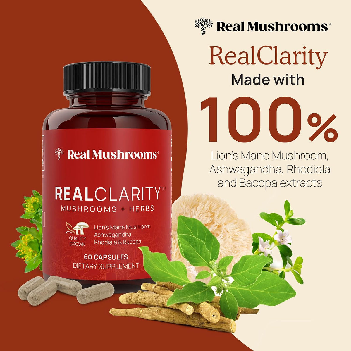 Real Mushrooms RealClarity (60ct) and 5 Defenders (90ct) Capsules Bundle - Mushroom Supplement for Mental Clarity, Focus & Immune Strength - Vegan, Non-GMO, Verified Levels of Beta-Glucans