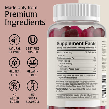 Blessments - Prebiotic Fiber Gummies for Adults & Kids with No Added Sugar- 5g (60 Count-2 Pack) High Fiber Supplement Gummies - Vegan - Keto Friendly