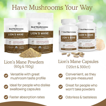 Lions Mane (60g) and Cordyceps (60g) Mushroom Extract Powder Bundle - Mushroom Supplement for Cognition, Energy and Endurance