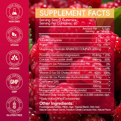 Magnesium Glycinate Gummies 600mg, Sugar Free Magnesium Gummies for Adults, Chewable Potassium Supplements for Body Support, Zzz and Relaxation, 120 Count AEQNJVBuy Supplements Australia