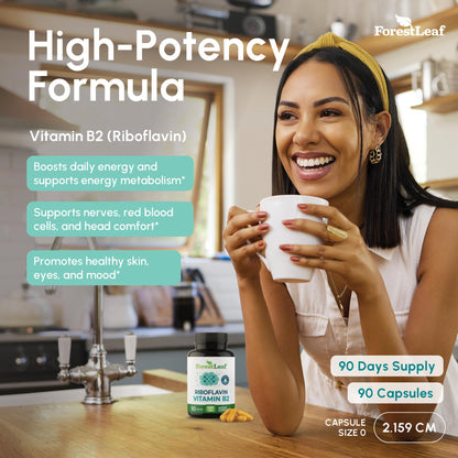 ForestLeaf Vitamin B2 Riboflavin 400mg - Energy, Skin & Cellular Health Supplement - Nervous System Support - Vitamin B 2 VIT B - Non-GMO & Gluten Free