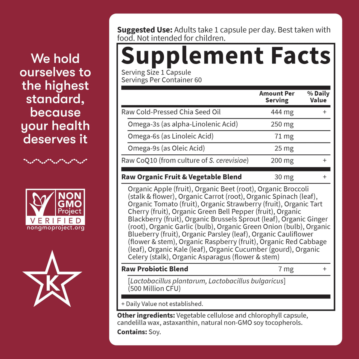 Garden of Life CoQ10 200mg, Vegetarian Omega 3 6 9 Supplement Raw Co Q 10 Chia Seed Oil, Whole Food Nutrition with Antioxidant Support