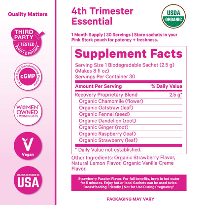 Pink Stork Postpartum Recovery® Herbal Tea, Organic Red Raspberry Leaf with Chamomile, Hormone Balance for Women After Labor & Delivery, Strawberry, Postpartum Essentials, Caffeine-Free, 15 Sachets
