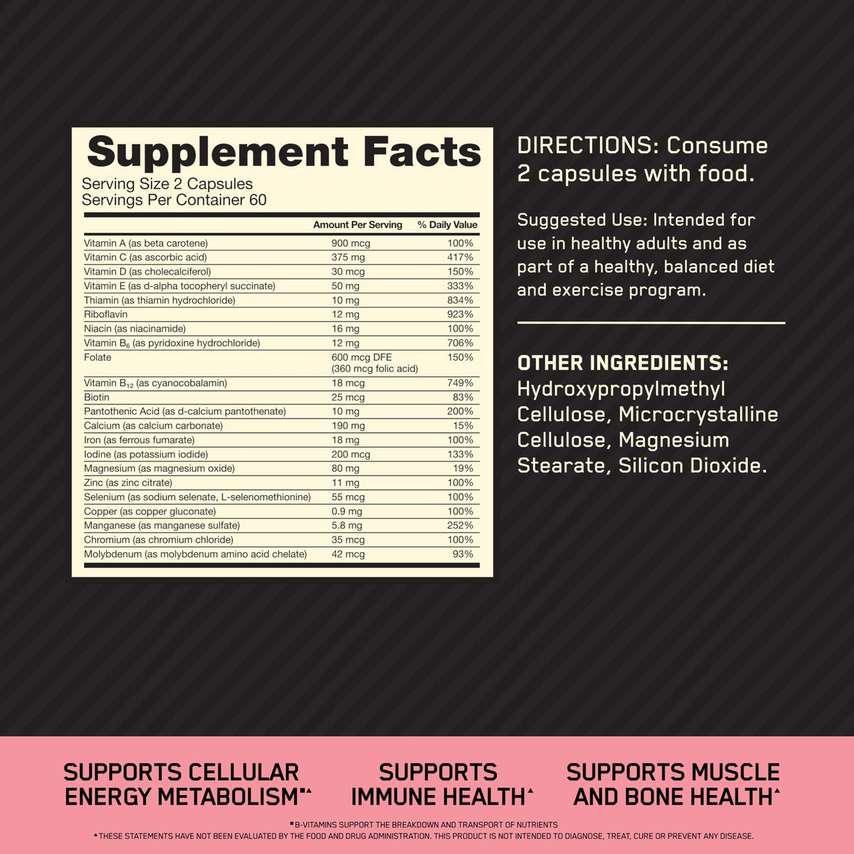 Optimum Nutrition Opti-Women, Vitamin C, Zinc and Vitamin D for Immune Support Womens Daily Multivitamin Supplement with Iron, Capsules, 120 Count