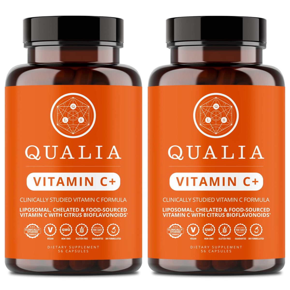 Qualia Vitamin C+ | Clinically Studied, Doctor Formulated | 7 High-Absorption Forms Including Liposomal PureWay-C®, Chelated & Food-Sourced with Citrus Bioflavonoids, Zinc, & Rose Hips | 500 mg