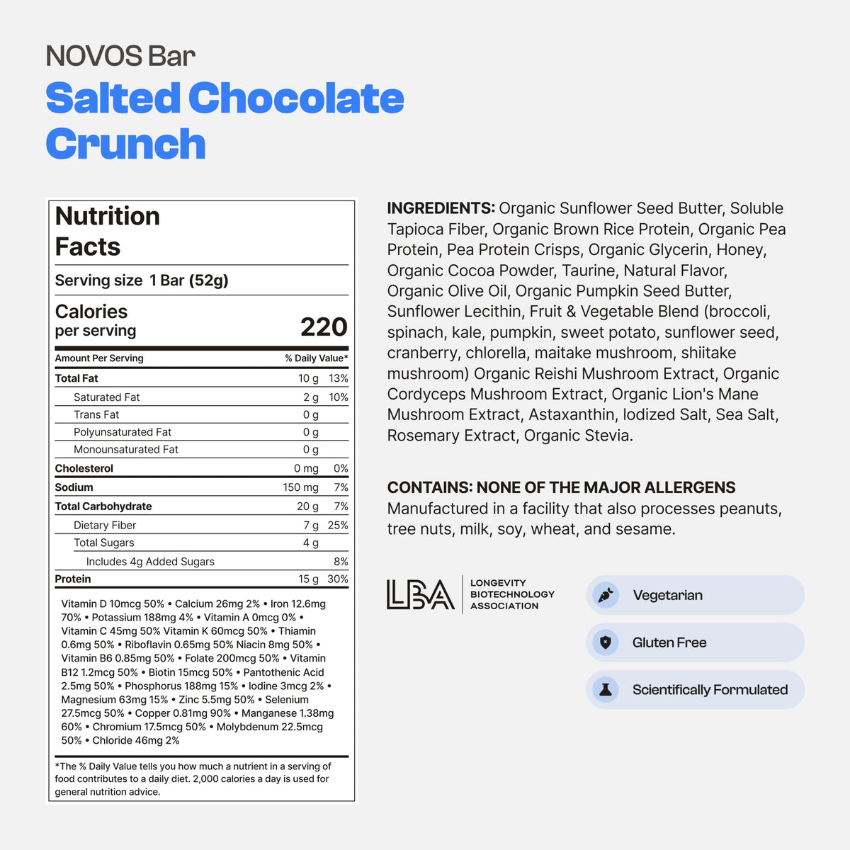 Novos Longevity Protein Bar | 15g Protein, 20 Superfoods, 5 Longevity Ingredients for Men & Women | Supports Skin, Mind & Mood | Mixed Berry Crunch (12-Pack)