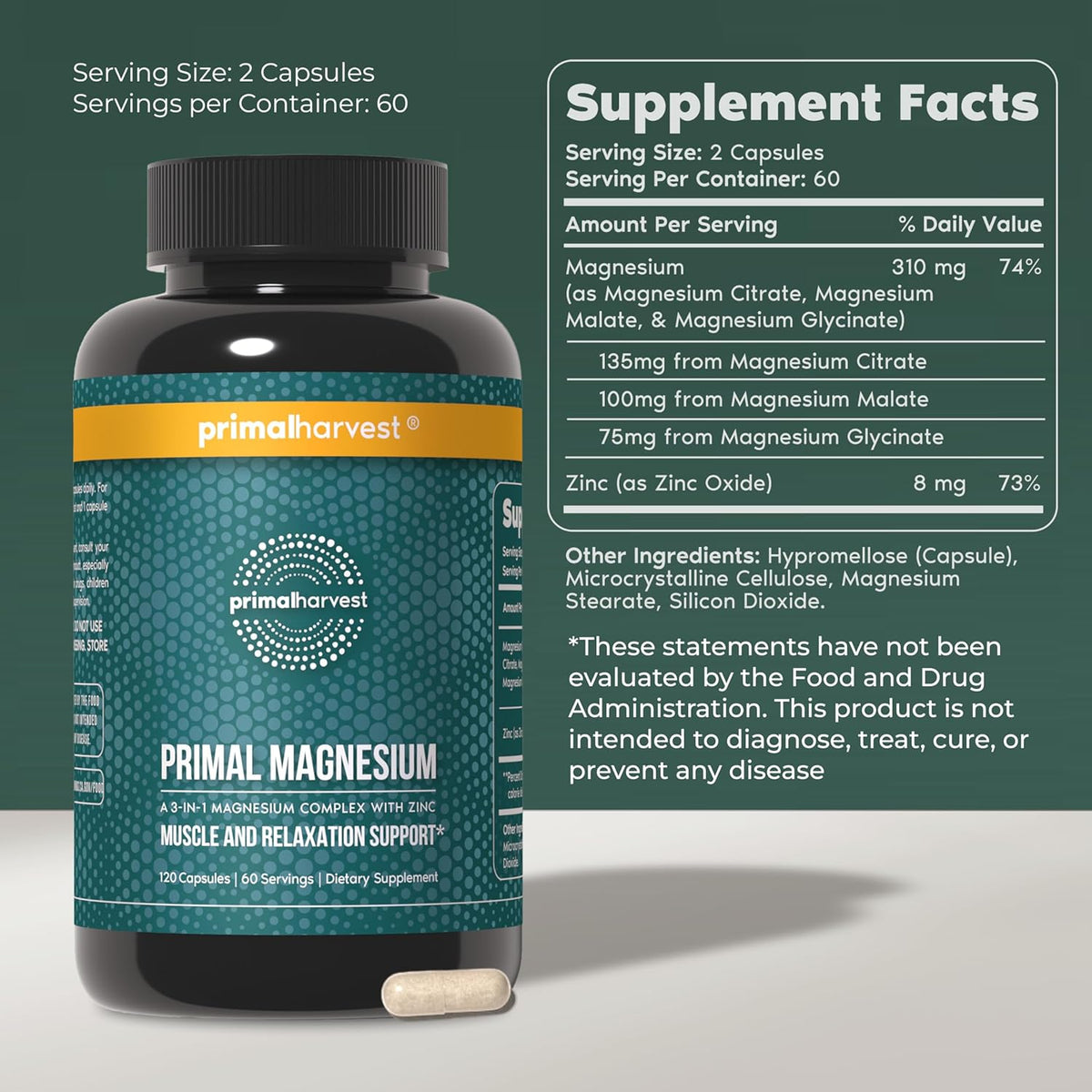 Primal Creatine Powder + Primal Magnesium Capsules Bundle | 2-Pack | Support Muscle Strength, Recovery & Relaxation | 60 Servings