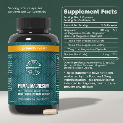 Primal Creatine Powder + Primal Magnesium Capsules Bundle | 2-Pack | Support Muscle Strength, Recovery & Relaxation | 60 Servings