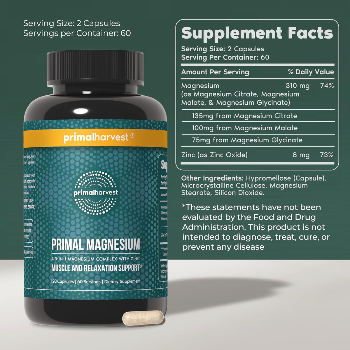 Primal Harvest Multivitamin & Magnesium Supplements for Women and Men Multi Vitamin Capsules and Magnesium Glycinate Pills Bundle