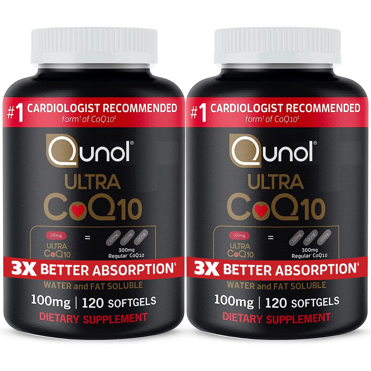 Qunol Ultra CoQ10 100mg, 3x Better Absorption, Patented Water and Fat Soluble Natural Supplement Form of Coenzyme Q10