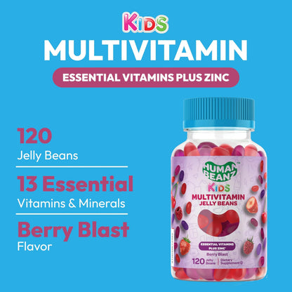Human Beanz Multivitamin Jelly Bean Gummies with Zinc for Kids, Immune Support Dietary Supplements, Vegetarian, 120 Berry Blast Jelly Beans, Kosher Human Beanz