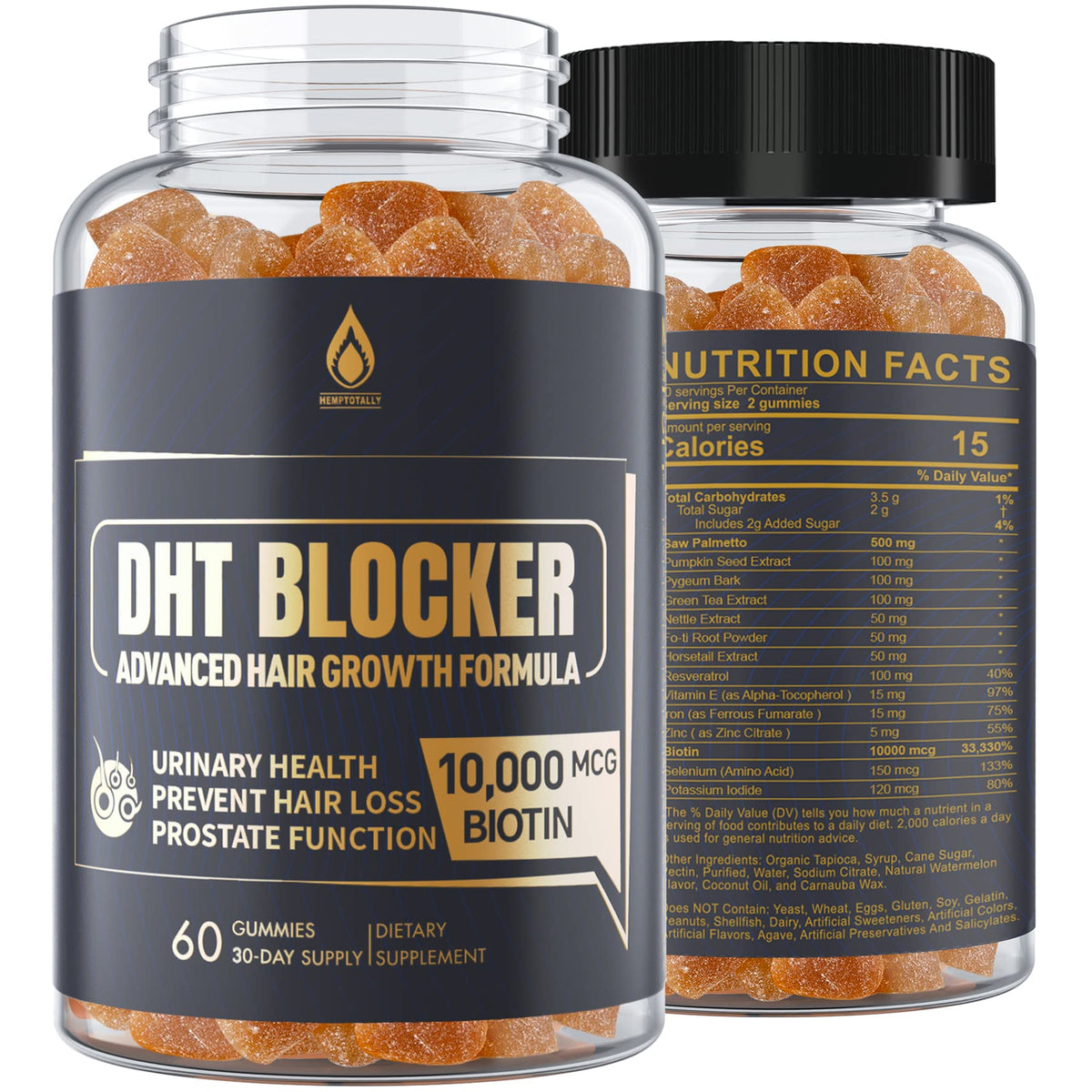 DHT Blocker Gummies Hair Growth Supplement, Super Potency Saw Palmetto & Biotin 10000 mcg for Women & Men, Plus 12 Proprietary Blend - Prevent Hair Loss, Blocking DHT Receptors, Balance