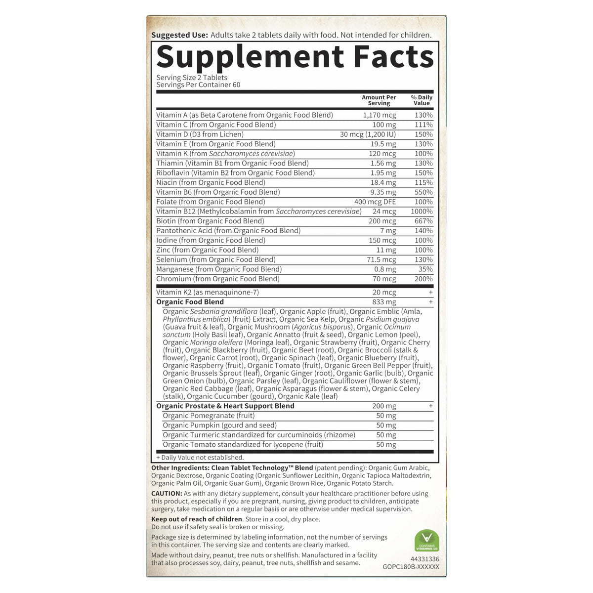 Garden of Life Organics Men's 40+ Multivitamin with Prostate Support, B12 & Vitamins – Vegan Daily Whole Food Multivitamin, Non-GMO, Certified Organic, 120 Tablets Garden of LifeBuy Supplements Australia