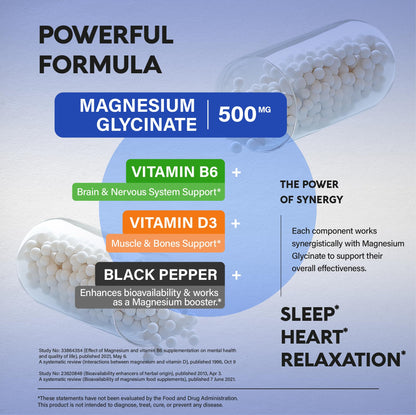 Magnesium Glycinate 500 mg - Chelated Supplement - High Absorption Form of Magnesium - Support for Sleep, Muscle & Heart Health - for Women & Men - Lab Tested & Non-GMO - 240 Capsules