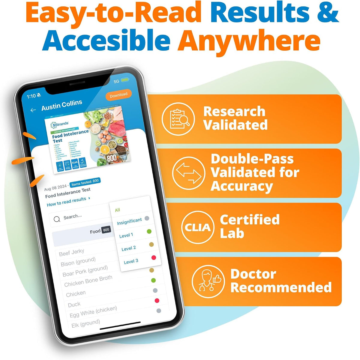 5Strands Food Intolerance Test for Adults & Kids, 800 Items Tested