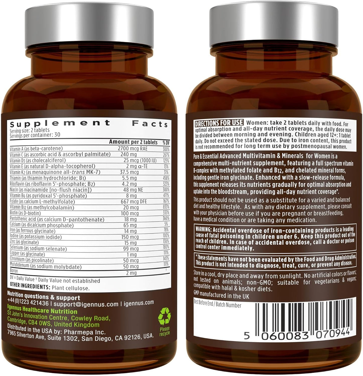Multivitamin & Minerals for Women + Astaxanthin Complex Vegan Bundle, Sustained Release Advanced Multivitamin with Iron + Natural 4 mg H. Pluvialis Astaxanthin, by Igennus