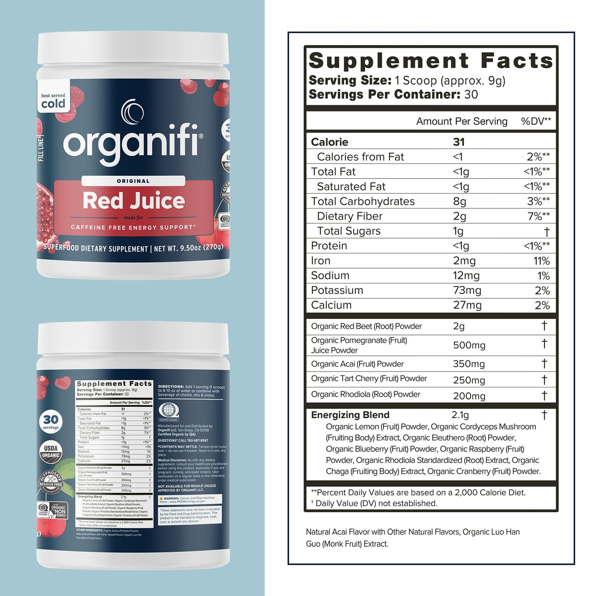 Organifi Red Juice - Energy Powder Reduces Afternoon Crashes and Boosts Digestion and Immune System, 30 Servings