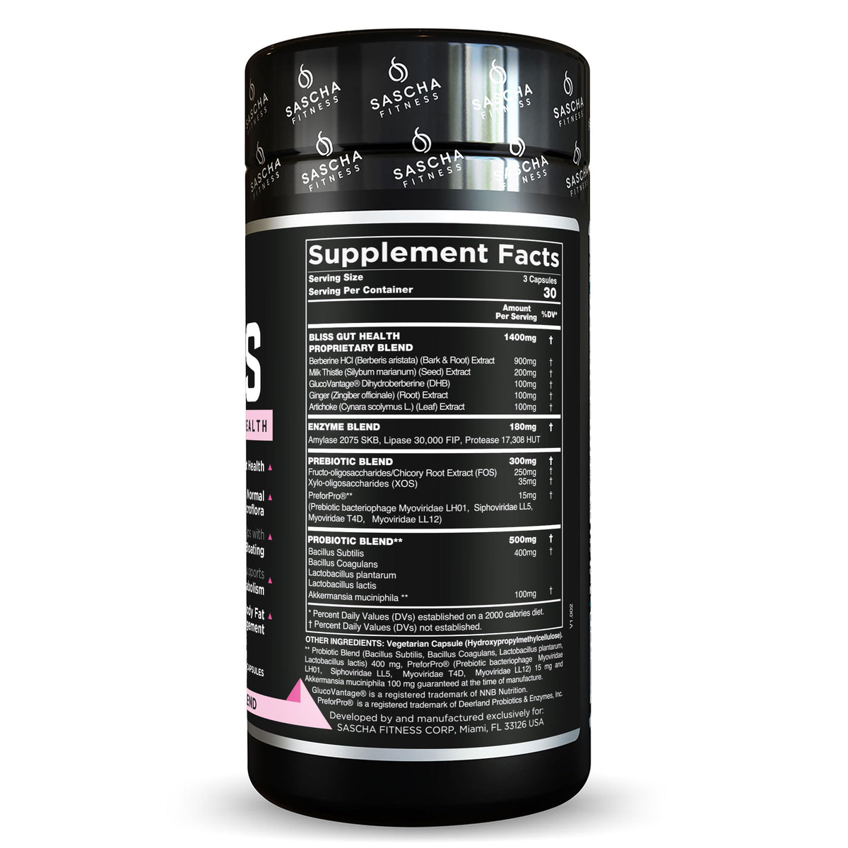 SASCHA FITNESS®️Gut and Digestive Health Support Pills | Prebiotics, Probiotics & Enzyme Blend |Berberine HCI,Gluco Vantage®|Helps with Bloating,Fat Loss,